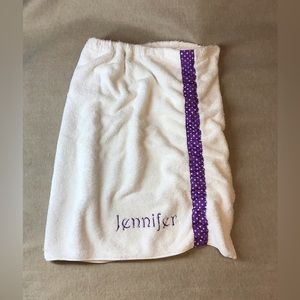 Jennifer Monogram Bath Towel Wrap Cover 
Cotton Terry Cloth Ribbon Elastic